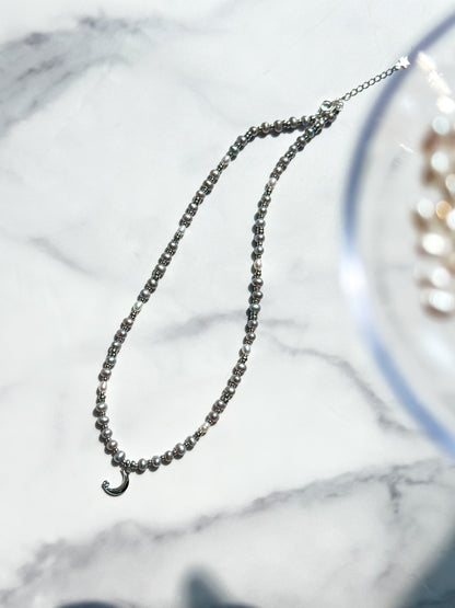 Moon w/ Grey Fresh Water Pearl Beaded Necklace
