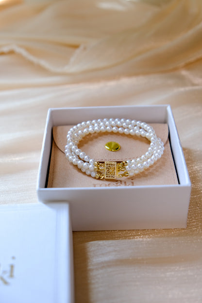 Aurora Filigree Box Clasp Triple-Strand Bracelet